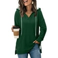 thumbnail image 1 of Fengactive Women’s V-Neck Hoodies Long Sleeve Side Slit Sweatshirts Casual Solid Color Drawstring Pullover Top with Pocket, 1 of 7