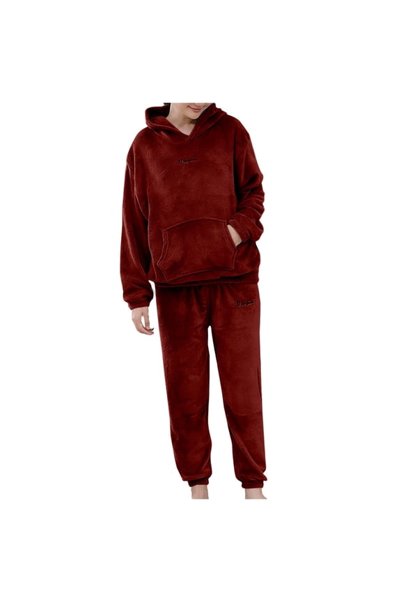 Women's Winter Loungewear Soft Warm Lounge Set Plush Hoodies Pants Pajamas Fluffy Sleepwear with Pocket