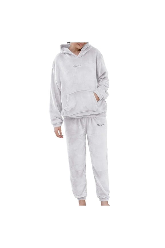 Women's Winter Loungewear Soft Warm Lounge Set Plush Hoodies Pants Pajamas Fluffy Sleepwear with Pocket