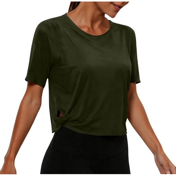 Fengactive Women's Workout T-Shirts Loose Fit Short Sleeve Running Basic Tee Tops with Split Hem