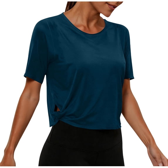 Fengactive Women's Workout T-Shirts Loose Fit Short Sleeve Running Basic Tee Tops with Split Hem