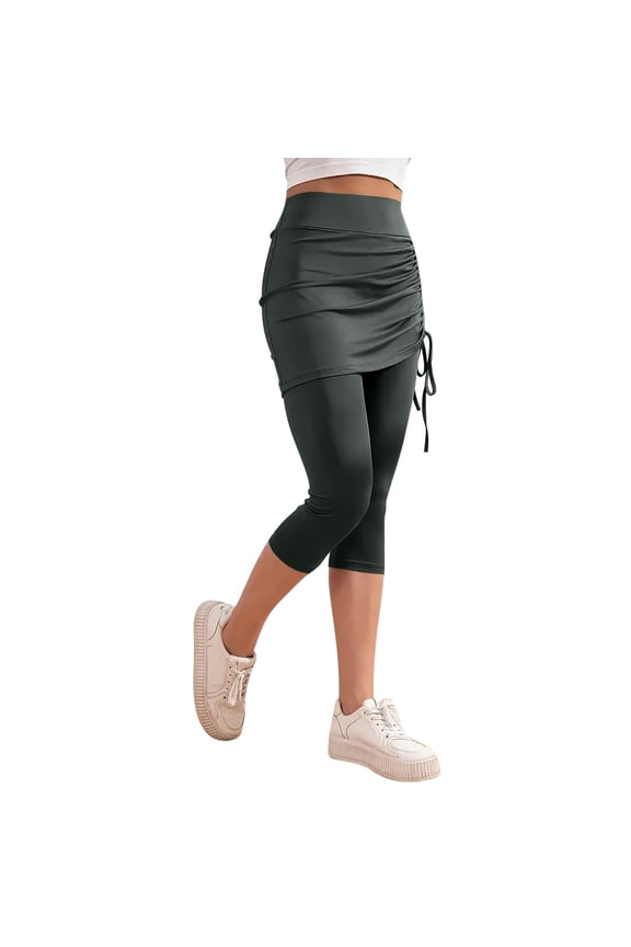 Women's Yoga Skirted Capri Leggings Tennis Pants with Skirt for Running Workout Active Yoga Pants