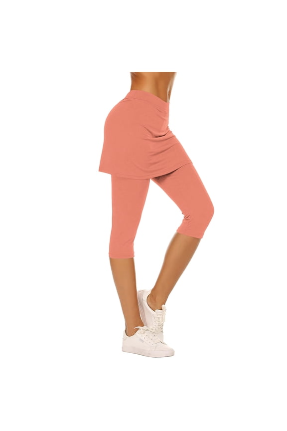 Women's Yoga Skirted Capri Leggings Tennis Pants with Skirt for Running Workout Active Yoga Pants