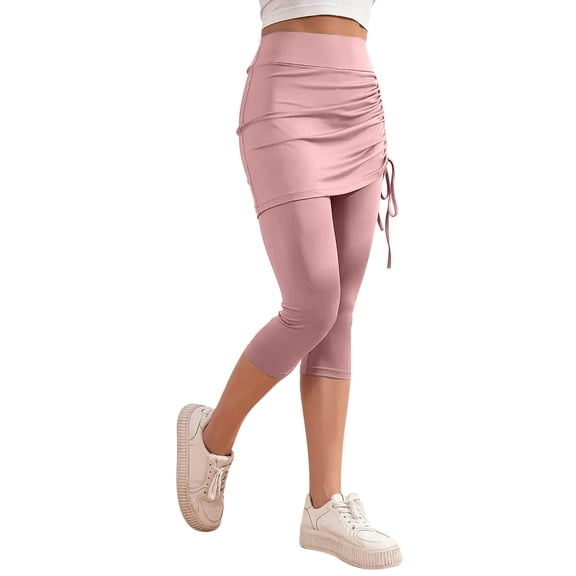 Fengactive Women's Yoga Skirted Capri Leggings Tennis Pants with Skirt for Running Workout Active Yoga Pants