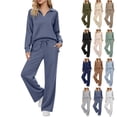 thumbnail image 1 of Fengactive Womens 2 Piece Lounge Set Long Sleeve Collared Top and Drawstring Wide Leg Pants, 1 of 8