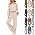 thumbnail image 1 of Fengactive Womens 2 Piece Lounge Set Long Sleeve Collared Top and Drawstring Wide Leg Pants, 1 of 8