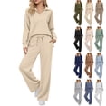 thumbnail image 1 of Fengactive Womens 2 Piece Lounge Set Long Sleeve Collared Top and Drawstring Wide Leg Pants, 1 of 8