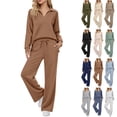 thumbnail image 1 of Fengactive Womens 2 Piece Lounge Set Long Sleeve Collared Top and Drawstring Wide Leg Pants, 1 of 8
