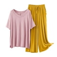 thumbnail image 1 of Fengactive Womens 2 Piece Pajamas Outfits Casual Loose Short Sleeve Pullover Tops & Wide Leg Pants Lounge Sets, 1 of 4