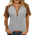 thumbnail image 1 of Fengactive Womens 3/4 Raglan Sleeve Shirts Button V Neck Tops Loose Casual Basic Tshirts Fashion Color Block Summer Tees, 1 of 8