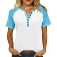 thumbnail image 1 of Fengactive Womens 3/4 Raglan Sleeve Shirts Button V Neck Tops Loose Casual Basic Tshirts Fashion Color Block Summer Tees, 1 of 8