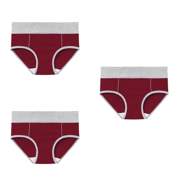 QINGFSAP Womens 3 Pack Mid Rise Seamless Cotton Briefs Contrast Waistband Tummy Control Lifting Underwear