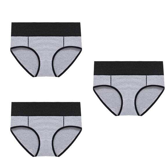 QINGFSAP Womens 3 Pack Mid Rise Seamless Cotton Briefs Contrast Waistband Tummy Control Lifting Underwear