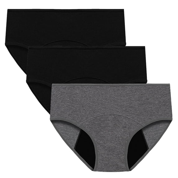 QINGFSAP Womens 3 Pack Plus Size Mid Rise Period Briefs Cotton Leak Proof Breathable Underwear