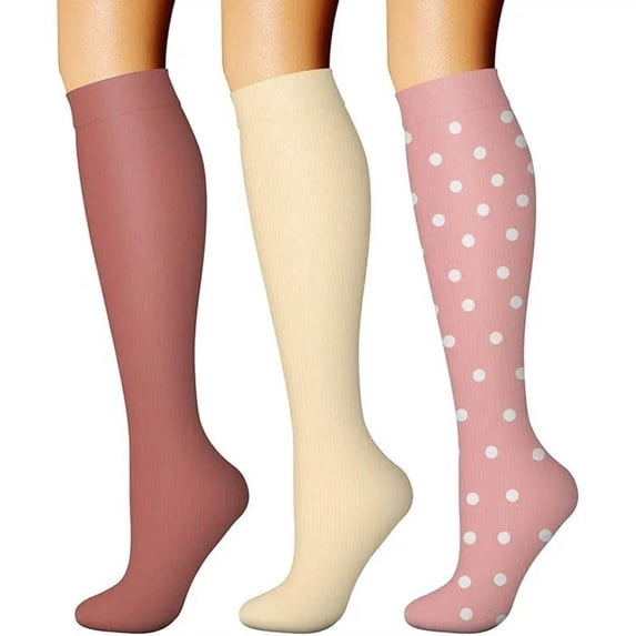 QINGFSAP Womens 3 Pairs Compression Socks Supportive Knee High Socks for Running Cycling Outdoor Sports