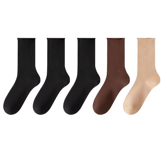 Fengactive Womens 5 Pack Crew Socks Solid Mid Calf Basic Socks Soft Breathable Comfortable for Daily Wear