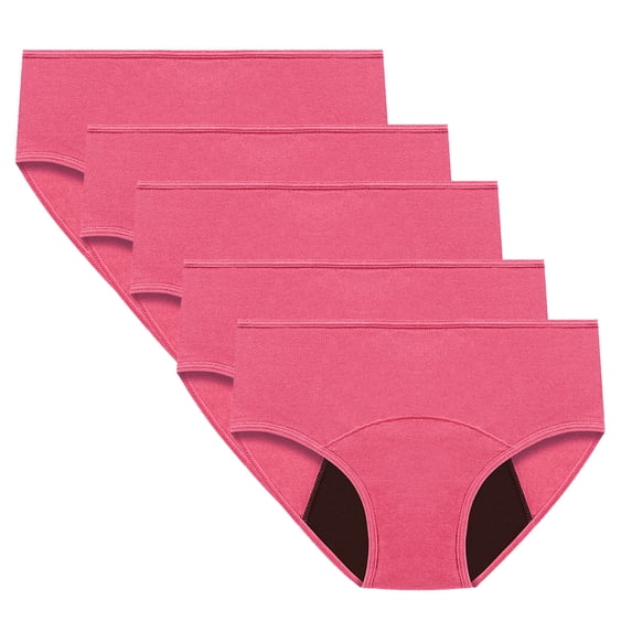 QINGFSAP Womens 5 Pack Plus Size Mid Rise Period Briefs Cotton Leak Proof Breathable Underwear