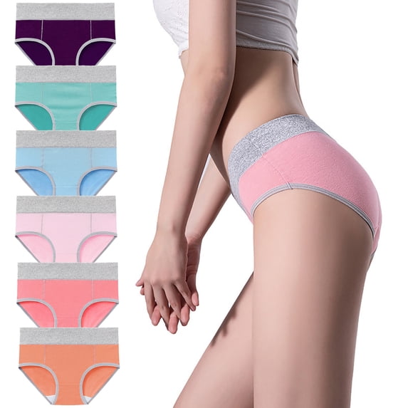 Fengactive Womens 6 Pack Mid Rise Seamless Cotton Briefs Contrast Trim Lifting Breathable Underwear Women