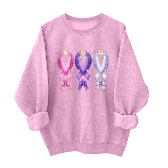 Fengactive Womens Breast Cancer Awareness Sweatshirt Crew Neck Long Sleeve Oversized Pullover Top