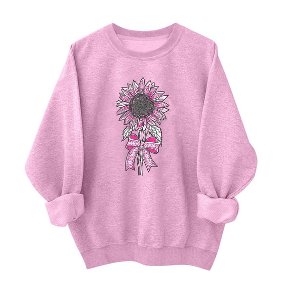 QINGFSAP Womens Breast Cancer Awareness Sweatshirt Crew Neck Long Sleeve Oversized Pullover Top