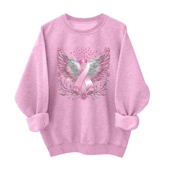 QINGFSAP Womens Breast Cancer Awareness Sweatshirt Crew Neck Long Sleeve Oversized Pullover Top
