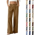 thumbnail image 1 of QINGFSAP Womens Button Zip Front Wide Leg Casual Pants Elastic Back Waist Lightweight Linen Blend Solid Pocket Long Trousers, 1 of 7