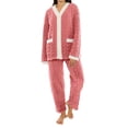 thumbnail image 1 of Fengactive Womens Cable Knit Fleece Pajama Set Trim Button Down Top and Fluffy Sleep Pants Warm Lounging Sleepwear, 1 of 9
