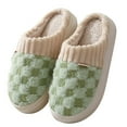 thumbnail image 1 of Fengactive Womens Checkered Sherpa Slippers Winter Warm Plush Knit Cuff Thick Sole Non Slip Indoor House Bedroom Shoes, 1 of 3