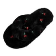 thumbnail image 1 of QINGFSAP Womens Cherry Embroidery Thong Slippers Plush Strap Warm Winter House Slippers, 1 of 9