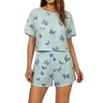 thumbnail image 1 of Fengactive Womens Cherry Print Lounge Set Pointelle Top and Elastic Shorts Summer Sleepwear, 1 of 5