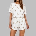 thumbnail image 1 of Fengactive Womens Cherry Print Lounge Set Pointelle Top and Elastic Shorts Summer Sleepwear, 1 of 5