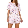 thumbnail image 1 of QINGFSAP Womens Cherry Print Lounge Set Pointelle Top and Elastic Shorts Summer Sleepwear, 1 of 5
