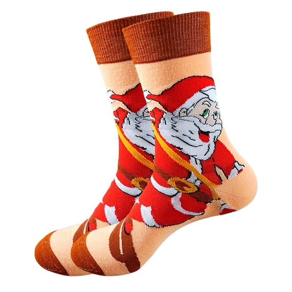 QINGFSAP Womens Christmas Print Socks Warm Knit Crew Socks with Festive Pattern for Winter Holiday