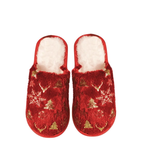 Fengactive Womens Christmas Reindeer Tree Snowflake Slippers Warm Memory Foam Non Slip Indoor House Shoes Winter Fall