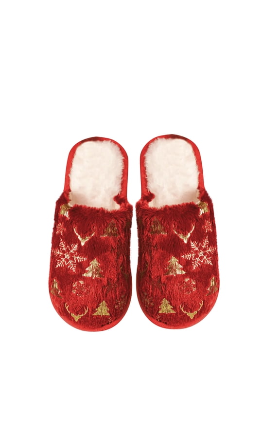 Womens Christmas Reindeer Tree Snowflake Slippers Warm Memory Foam Non Slip Indoor House Shoes Winter Fall