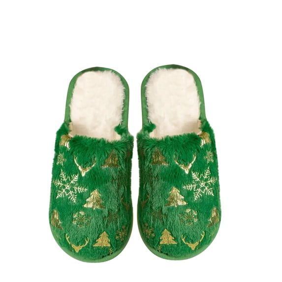 Fengactive Womens Christmas Reindeer Tree Snowflake Slippers Warm Memory Foam Non Slip Indoor House Shoes Winter Fall