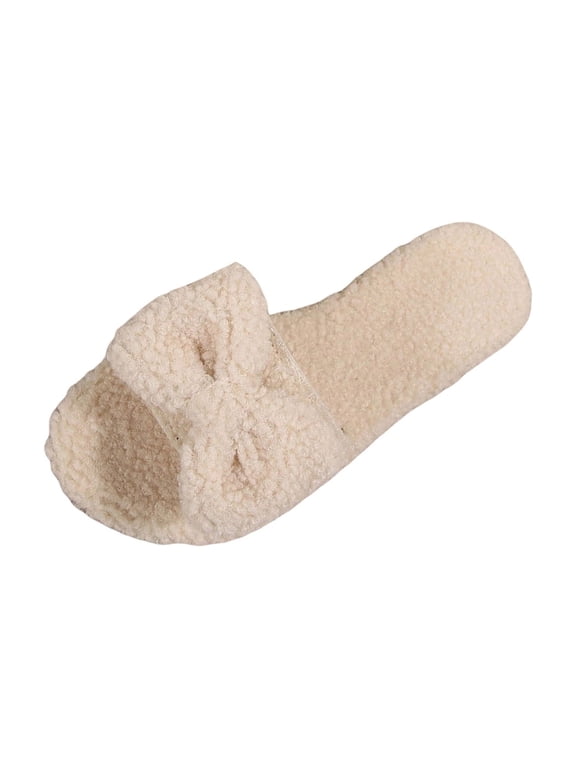 Fengactive Womens Chunky Knit Plush Slide Slippers Soft Cozy Indoor Casual House Slippers