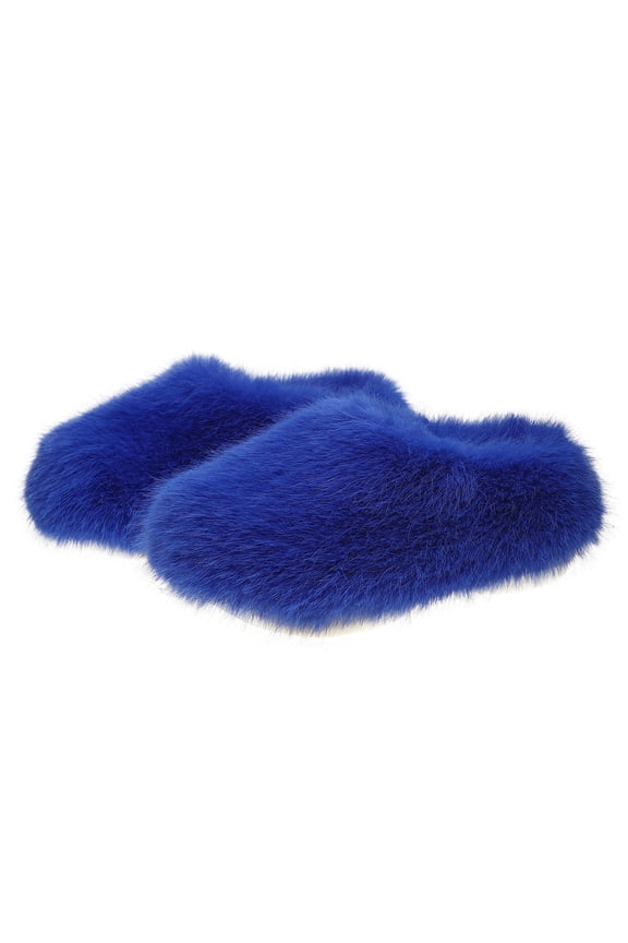 Womens Closed Heel Mule Slippers Plush Textured Upper Chunky Platform Outdoor Winter Shoes