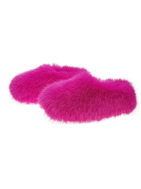 Womens Closed Heel Mule Slippers Plush Textured Upper Chunky Platform Outdoor Winter Shoes
