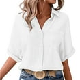 thumbnail image 1 of Fengactive Womens Collared Button Down Shirts Half Sleeve Roll Up Blouses with Pocket Solid Color Dressy Tunic Tops, 1 of 7