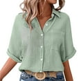 thumbnail image 1 of Fengactive Womens Collared Button Down Shirts Half Sleeve Roll Up Blouses with Pocket Solid Color Dressy Tunic Tops, 1 of 7