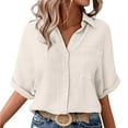 thumbnail image 1 of Fengactive Womens Collared Button Down Shirts Half Sleeve Roll Up Blouses with Pocket Solid Color Dressy Tunic Tops, 1 of 7