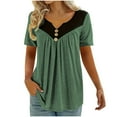 thumbnail image 1 of Fengactive Womens Color Matching V-Neck Button Shirts Loose Blouses Fashion Summer Short Sleeve Plus Size Tunic Tops, 1 of 8