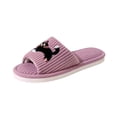 thumbnail image 1 of QINGFSAP Womens Cozy Plush Open Toe Slippers Embroidered Cat Design Non Skid Flat Sole Winter House Slippers, 1 of 8