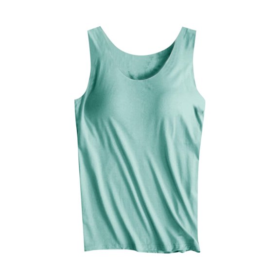 Fengactive Womens Crew Neck Sleeveless Tank Tops with Built in Bra Tee Summer Basic Workout Top Camisole
