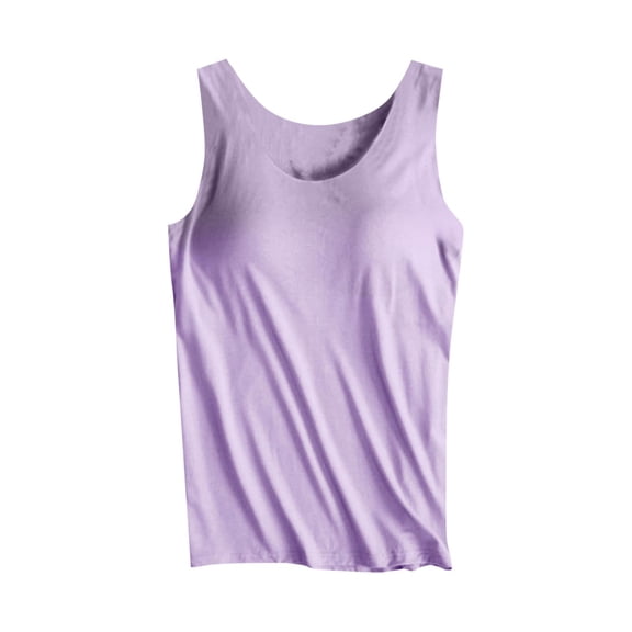 Fengactive Womens Crew Neck Sleeveless Tank Tops with Built in Bra Tee Summer Basic Workout Top Camisole