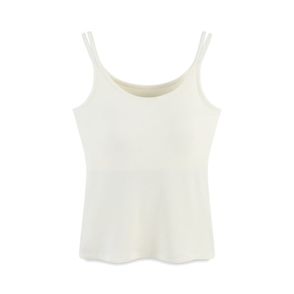 Fengactive Womens Double Strap Cami Top Scoop Neck Built-in Bra Sleeveless Fitted Sleepwear Layering Tank