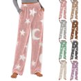 thumbnail image 1 of Fengactive Womens Fleece Pajama Pants Star Moon Print High Waist Wide Leg Lounge Pants with Pockets, 1 of 9