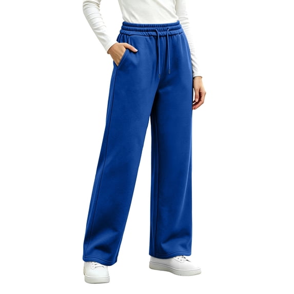 QINGFSAP Womens Fleece Sweatpants with Pockets Drawstring Waist Straight Leg Casual Daily Long Pants