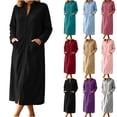 thumbnail image 1 of QINGFSAP Womens Full Length Zip Up Robe Fleece Long Sleeve Winter Cozy Sleepwear Lounge Dress with Pockets, 1 of 7